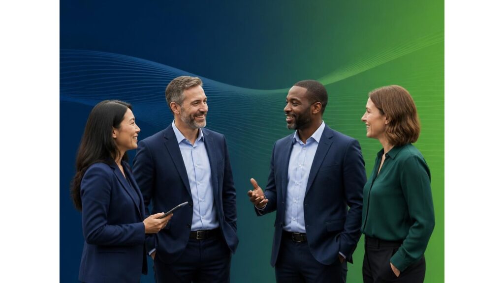 Business leaders collaborating during a professional strategy discussion